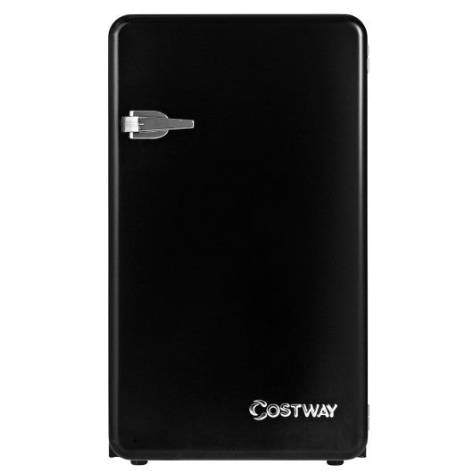 Costway 3.2 Cubic Feet Black Retro Compact Refrigerator w/ Freezer Interior Shelves Handle