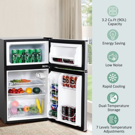 Costway 3.2 cu ft. Gray Compact Stainless Steel Refrigerator