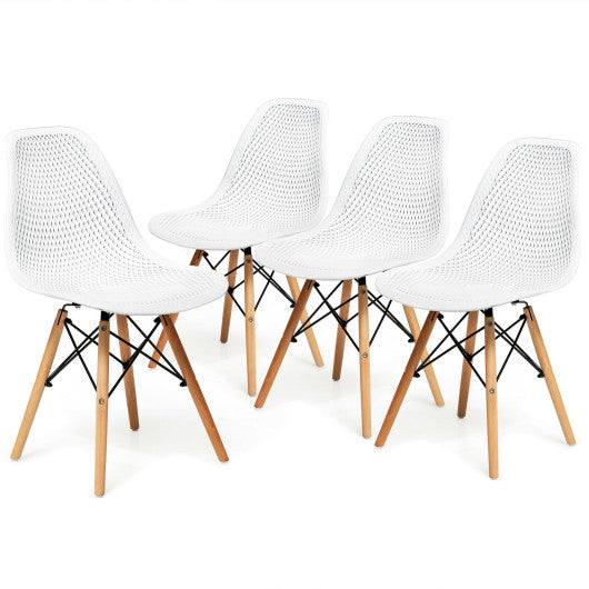 Costway 4 Pcs White Modern Plastic Hollow Chair Set with Wood Leg
