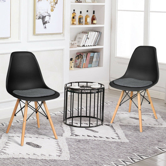 Costway 4 Pieces Black Modern Mid Century Armless Side Chair with Linen Cushion and Wood Legs