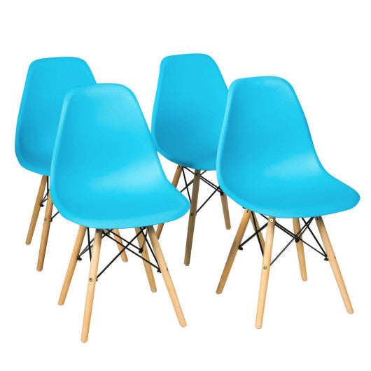 Costway 4 Pieces Blue Modern Armless Dining Chair Set with Wood Legs