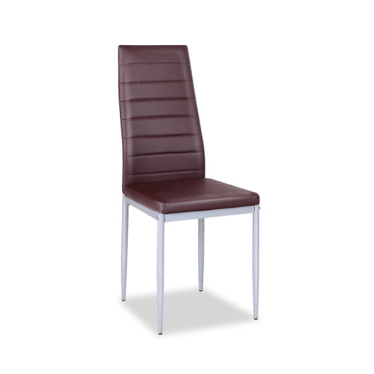 Costway 4 Pieces Coffee PVC Leather Dining Side Chairs Elegant Design