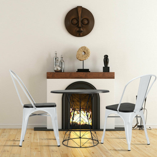 Costway 4 Pieces White Tolix Style Metal Dining Side Chair Stackable Wood Seat