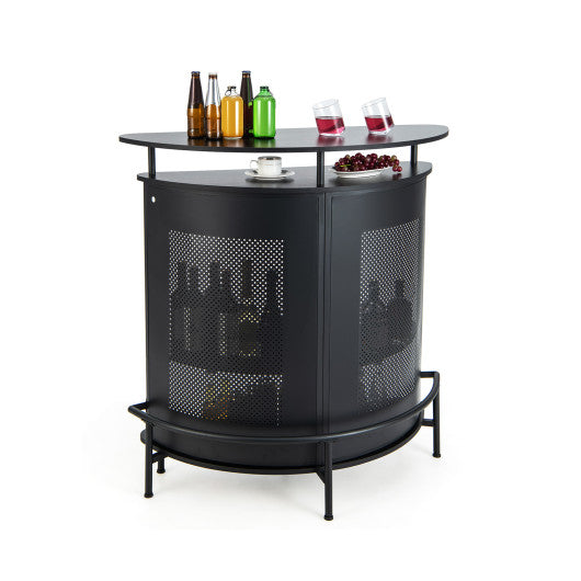 Costway 4-Tier Black Liquor Bar Table with 3 Glass Holders and Storage Shelves
