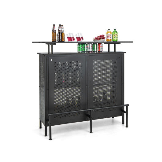 Costway 4-Tier Black Liquor Bar Table with 6 Glass Holders and Metal Footrest