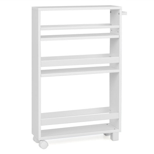 Costway 4-Tier White Slim Storage Kitchen Cart with Adjustable Shelves