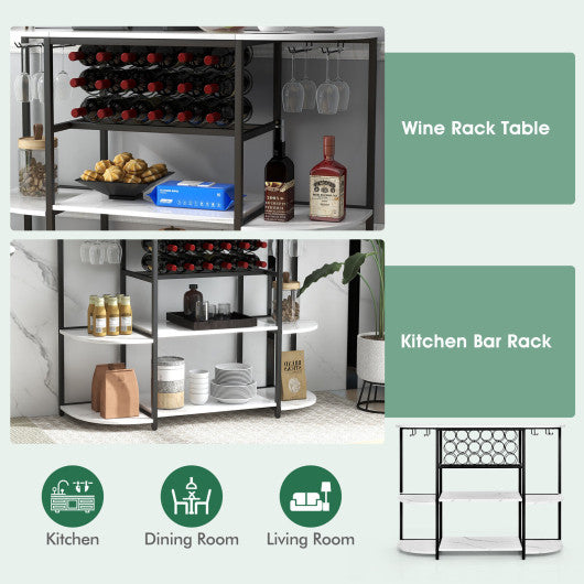 Costway 47" White Wine Rack Table with Glass Holder and Storage Shelves