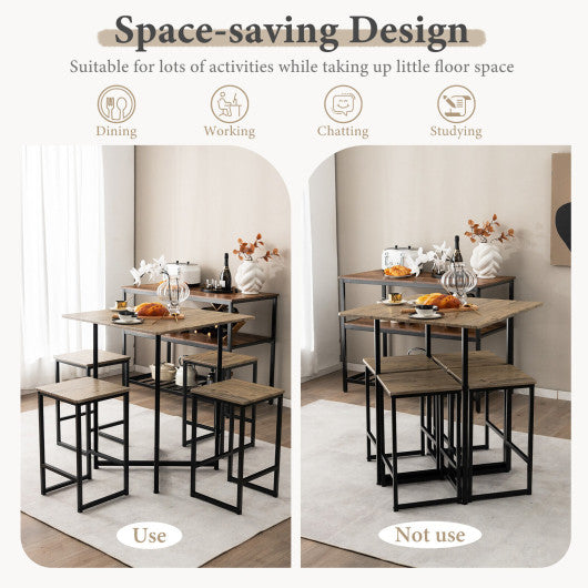 Costway 5 Piece Square Space-saving Dining Table Set with 4 Stools