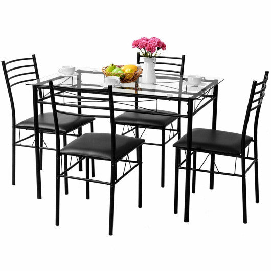 Costway 5 Pieces Dining Glass Top Table & 4 Upholstered Chairs