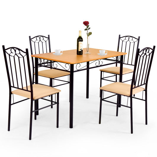 Costway 5 Pieces Dining Set Wooden Table and 4 Cushioned Chairs