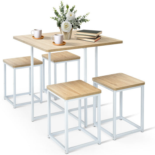 Costway 5 Pieces Natural Metal Frame Dining Set with Compact Dining Table and 4 Stools