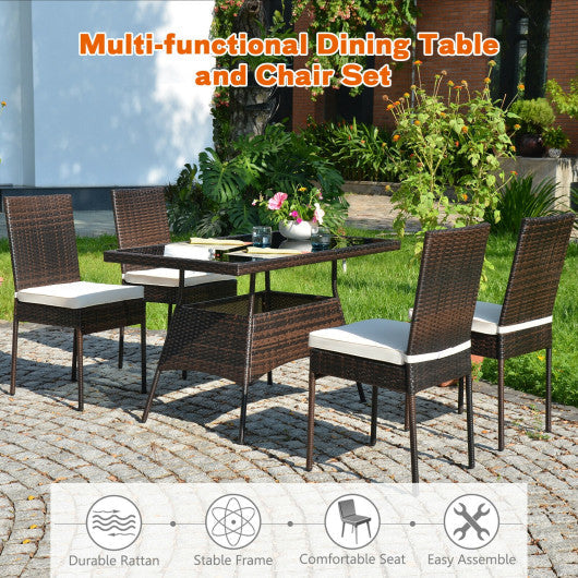 Costway 5 Pieces Rattan Dining Set Glass Table High Back Chair