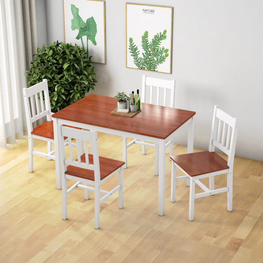 Costway 5 Pieces Wood Dining 4 Chairs & Table Set