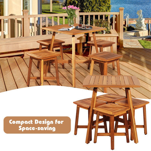 Costway 5 Pieces Wood Patio Dining Set with Square Table and 4 Stools