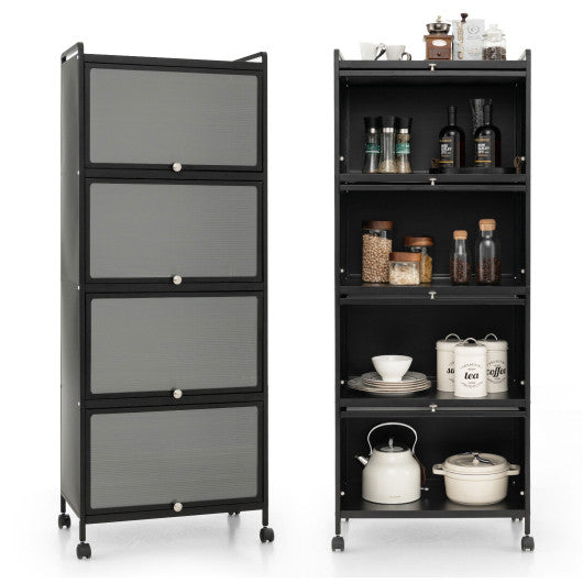 Costway 5-Tier Black Kitchen Baker's Rack with Flip-up PC Doors