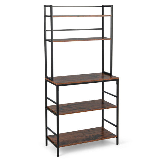 Costway 5-Tier Rustic Brown Kitchen Baker's Rack with Hutch and Open Shelves
