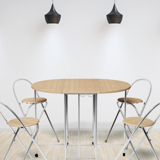 Costway 5 pcs Foldable Dining Set 1 Table and 4 Chairs