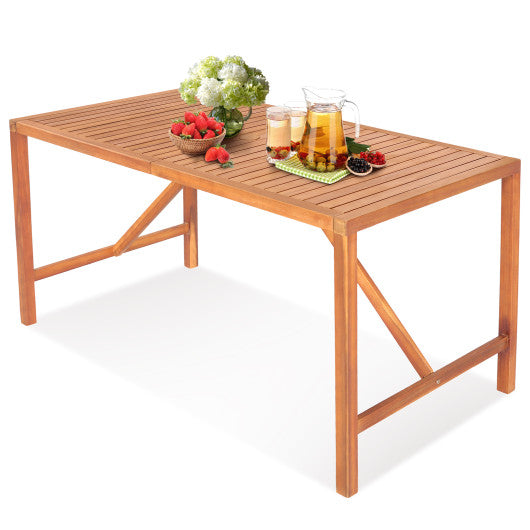 Costway 55" Patio Rectangular Acacia Wood Dining Table with Umbrella Hole