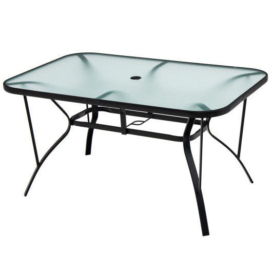 Costway 55" x 35" Patio Dining Rectangle Tempered Glass Table with Umbrella Hole