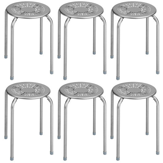Costway 6-Pack Grey Stackable Multifunctional Daisy Design Backless Round Metal Stool Set