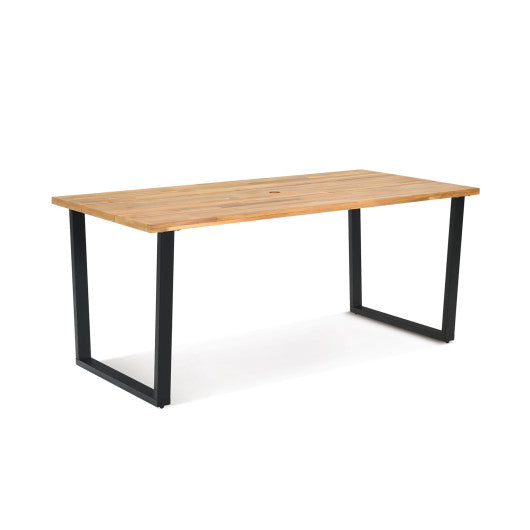 Costway 6-Person Acacia Wood Outdoor Dining Table with 2 Inch Umbrella Hole