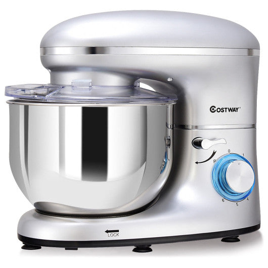Costway 6 Speed 6.3 Qt Tilt-Head Silver Stainless Steel Electric Food Stand Mixer