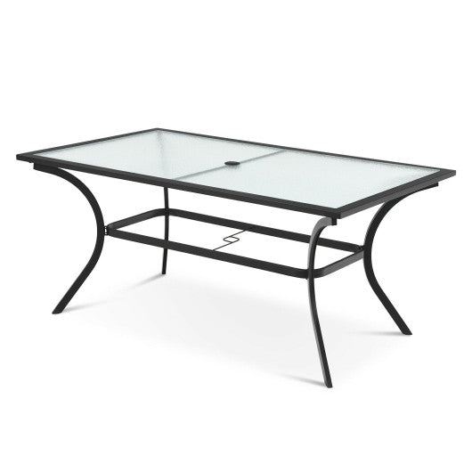 Costway 66" x 38" Patio Dining Glass Table Oversize Rectangular with Umbrella Hole