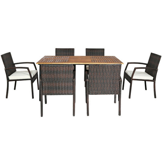 Costway 7 Pieces Patio Rattan Cushioned Dining Set with Umbrella Hole