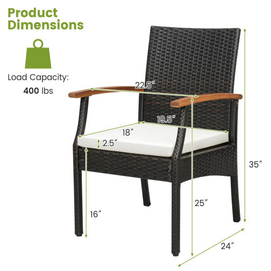 Costway 7 Pieces Patio Wicker Cushioned Dining Set with Wood Armrest and Umbrella Hole