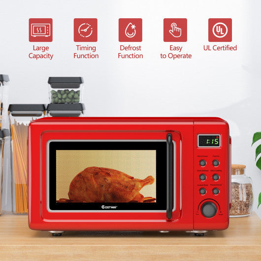 Costway 700W Red Retro Countertop Microwave Oven with 5 Micro Power and Auto Cooking Function