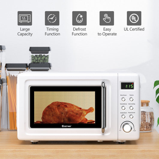 Costway 700W White Retro Countertop Microwave Oven with 5 Micro Power and Auto Cooking Function