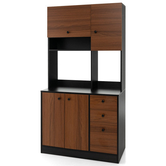 Costway 71" Walnut Kitchen Pantry with 3 Storage Cabinet and 3 Deep Drawers