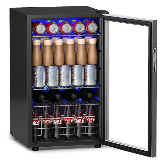 Costway 76 Can Beverage Refrigerator Cooler with Glass Door