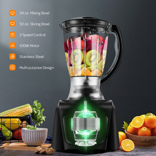 Costway 8 Cup Food Processor 500W Variable Speed Blender Chopper with 3 Blades