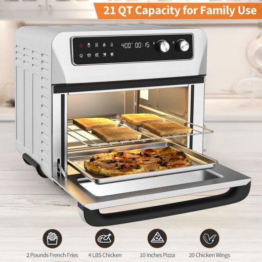 Costway 8-in-1 Silver Convection Air Fryer Toaster Oven with 5 Accessories and Recipe