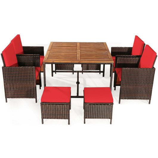 Costway 9 Pieces Red Patio Rattan Dining Cushioned Chairs Set