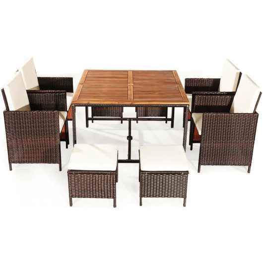 Costway 9 Pieces White Patio Rattan Dining Cushioned Chairs Set