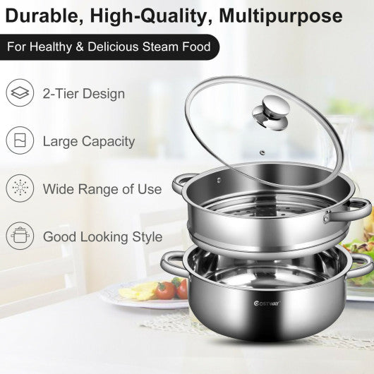 Costway 9.5 QT 2 Tier Stainless Steel Steamer Cookware Boiler