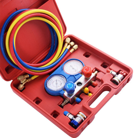 Costway A/C Manifold Gauge Set R134A Refrigeration Kit Brass Auto Serivice Kit