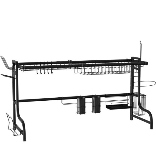 Stainless Steel Expandable Dish Rack with Drainboard and Swivel Spout -  Costway