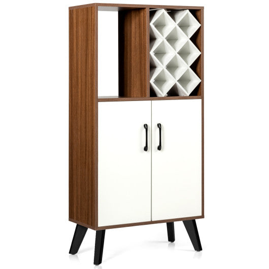 Costway Bar Cabinet Wooden Buffet Sideboard Storage Cupboard with Wine Rack