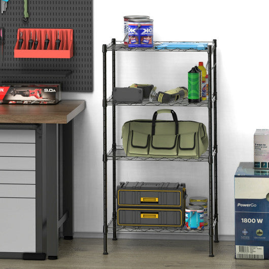 Costway Black 4-Wire Shelving Metal Adjustable Storage Rack with Removable Hooks