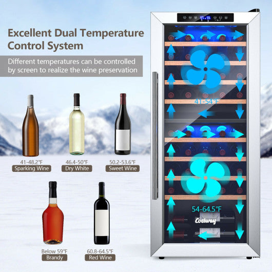 Costway Black 43 Bottle Wine Cooler Refrigerator Dual Zone Temperature Control with 8 Shelves