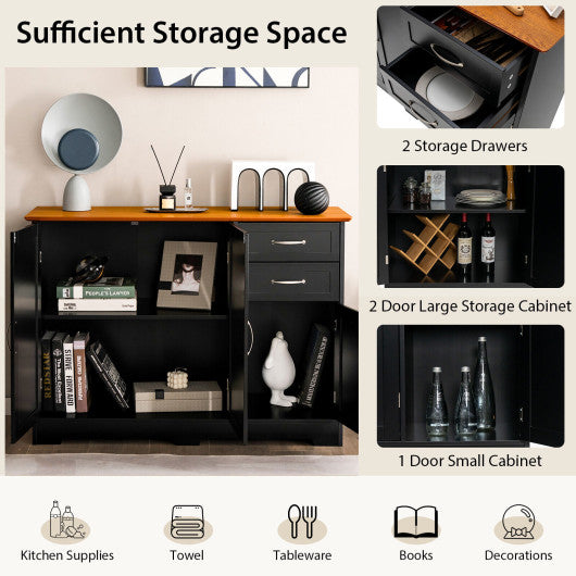 Costway Black Buffet Storage Cabinet with 2-Door Cabinet and 2 Drawers