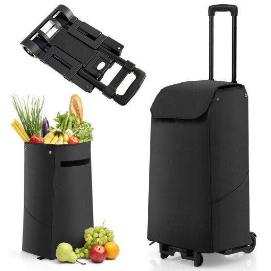 Costway Black Folding Shopping Cart with 38 L Removable Waterproof Bag