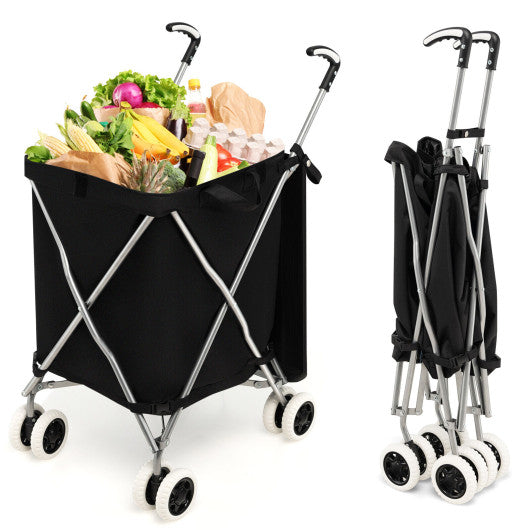 Costway Black Folding Shopping Utility Cart with Water-Resistant Removable Canvas Bag