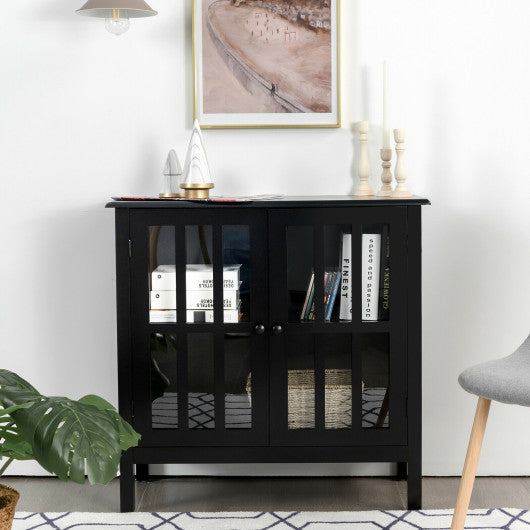 Costway Black Glass Door Sideboard Console Storage Buffet Cabinet