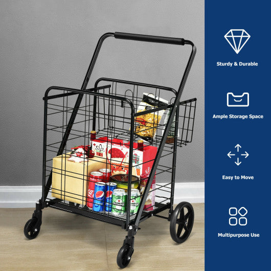 Costway Black Heavy Duty Folding Utility Shopping Double Cart