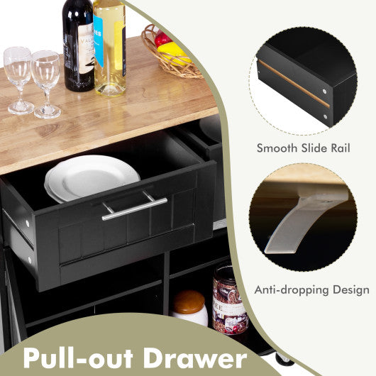 Costway Black Heavy Duty Rolling Kitchen Cart with Tower Holder and Drawer