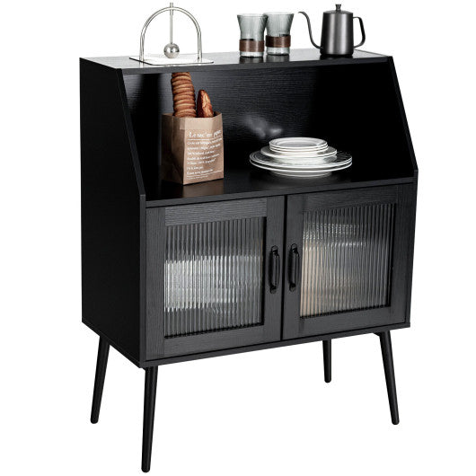 Costway Black Kitchen Sideboard Buffet with Open Cubby and 2 Glass Doors